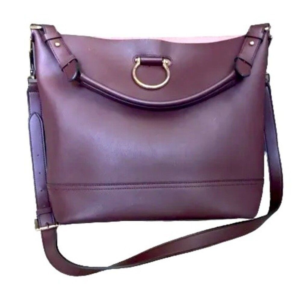 Faux Leather Purse Tote Crossbody & Shoulder Handbag Maroon Adjustable Strap